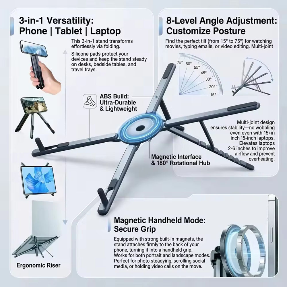 Laptop Tablet Accessories - Draagbare magnetische telefoonhouder & selfie stick
